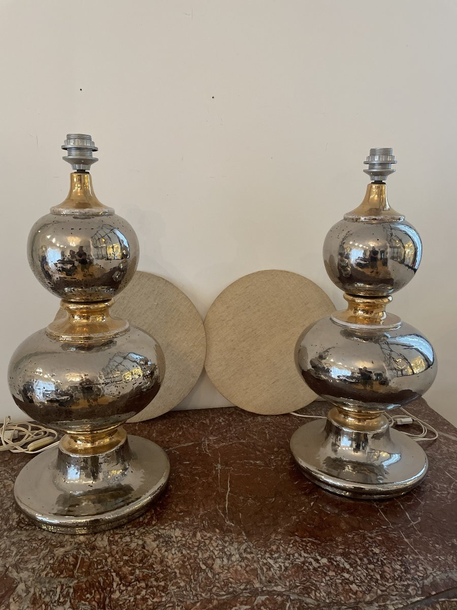 Pair Of Silver And Gold Ceramic Lamps-photo-5