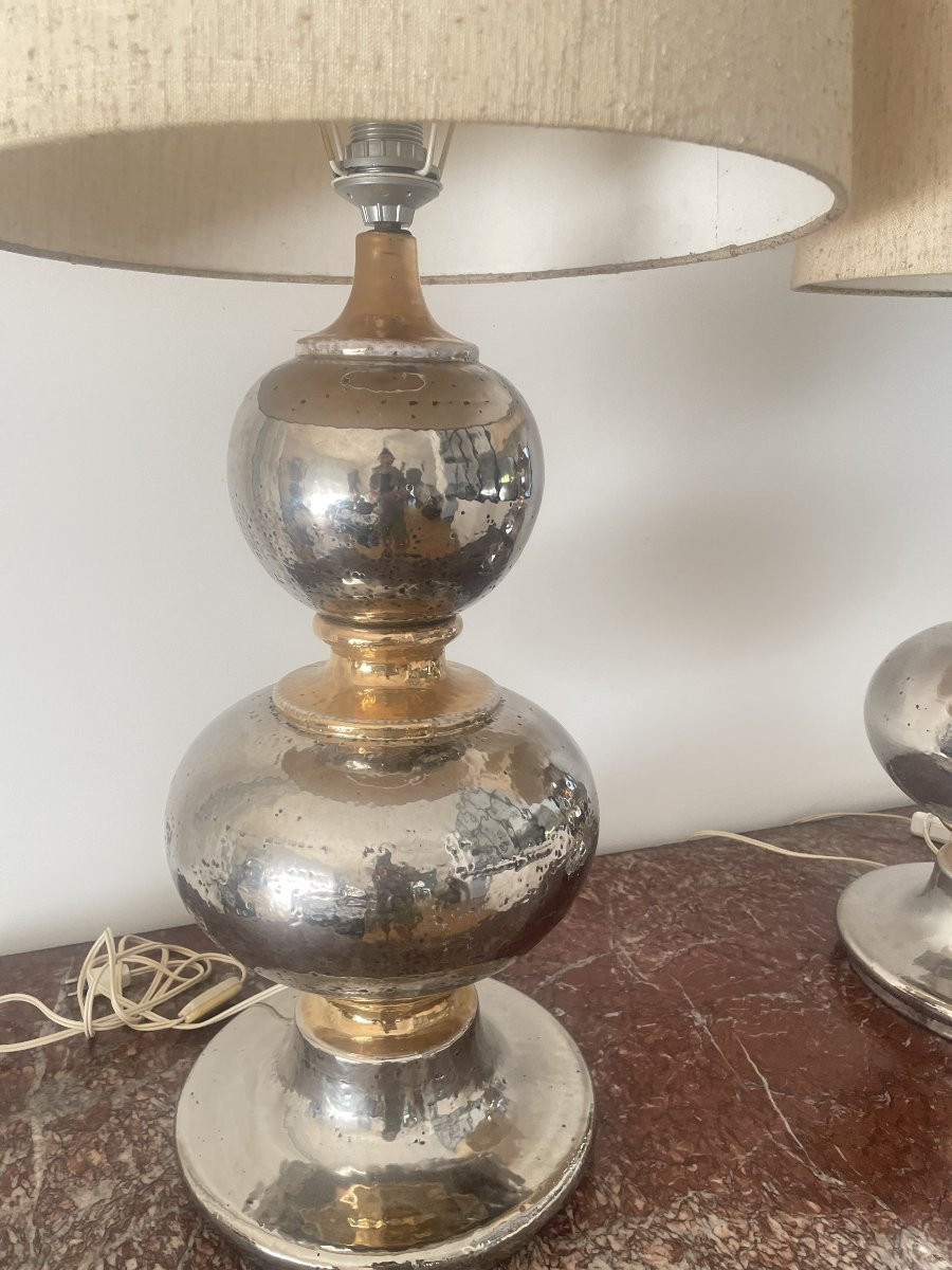 Pair Of Silver And Gold Ceramic Lamps-photo-6