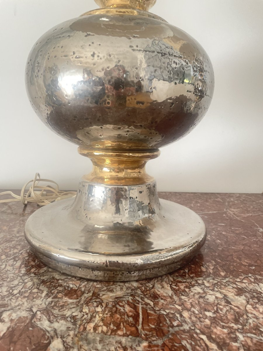 Pair Of Silver And Gold Ceramic Lamps-photo-7