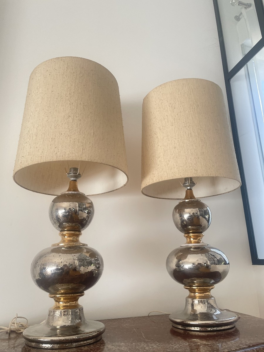 Pair Of Silver And Gold Ceramic Lamps