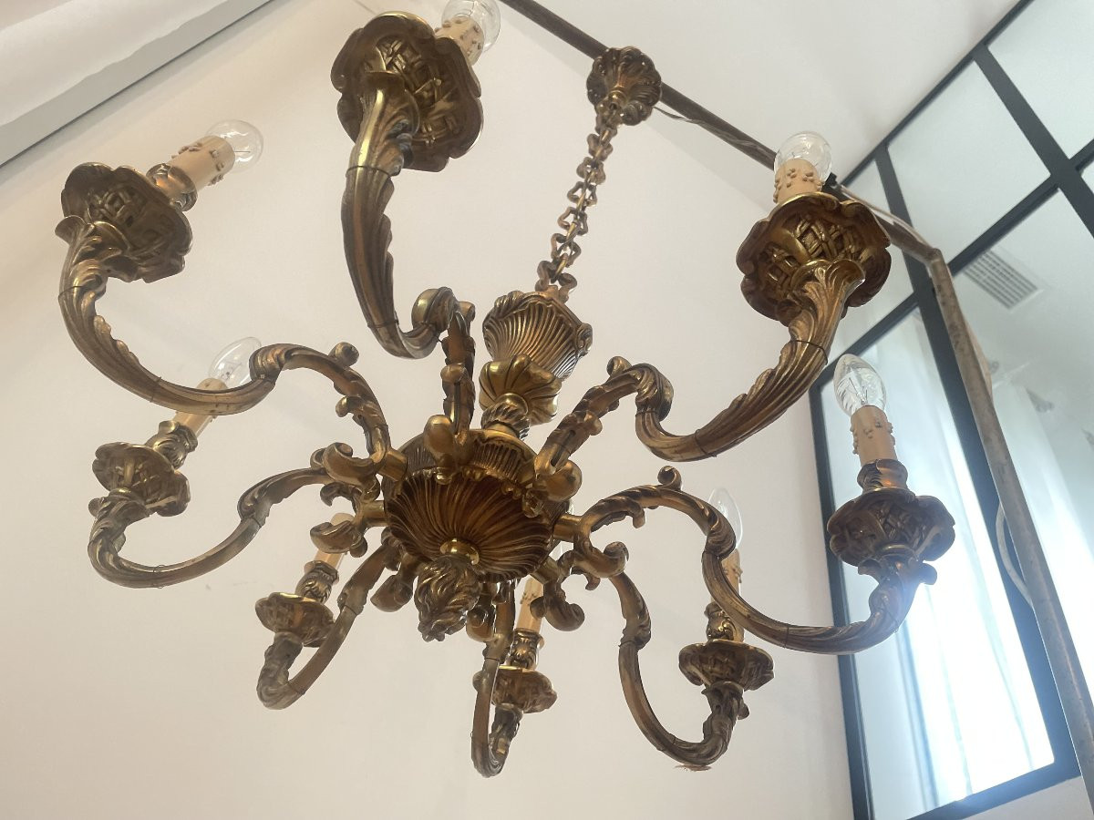 LUSTRE EN BRONZE A 8 BRAS DE LUMIERE-photo-3