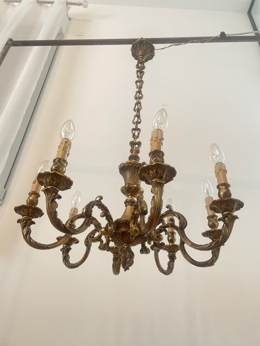 LUSTRE EN BRONZE A 8 BRAS DE LUMIERE-photo-4