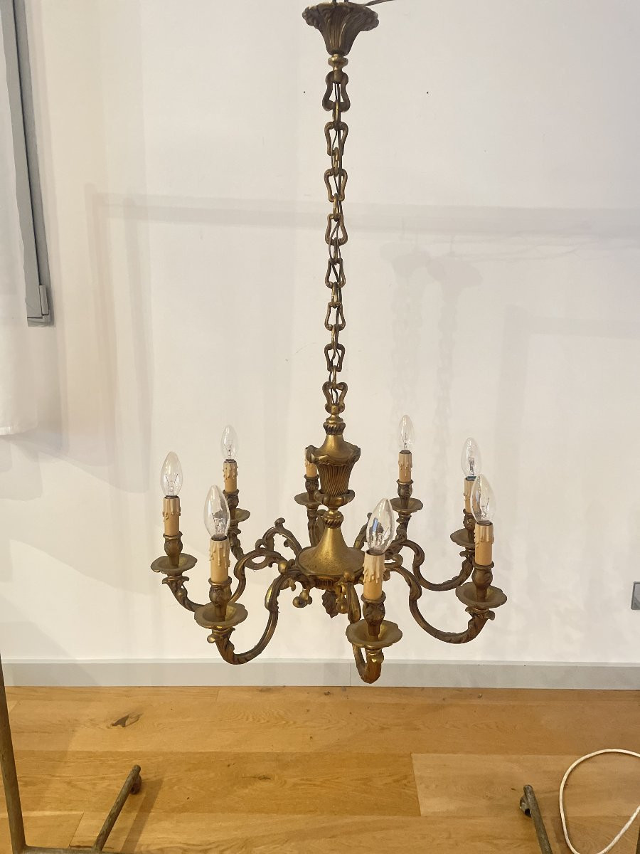 LUSTRE EN BRONZE A 8 BRAS DE LUMIERE-photo-8