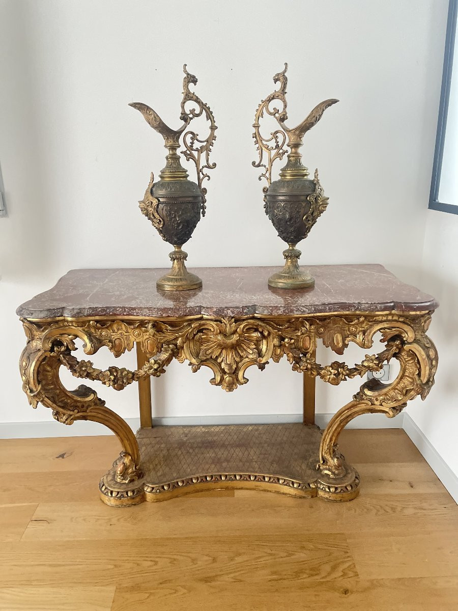 Pair Of Large Bronze Ewers With Double Patina, 19th Century-photo-4