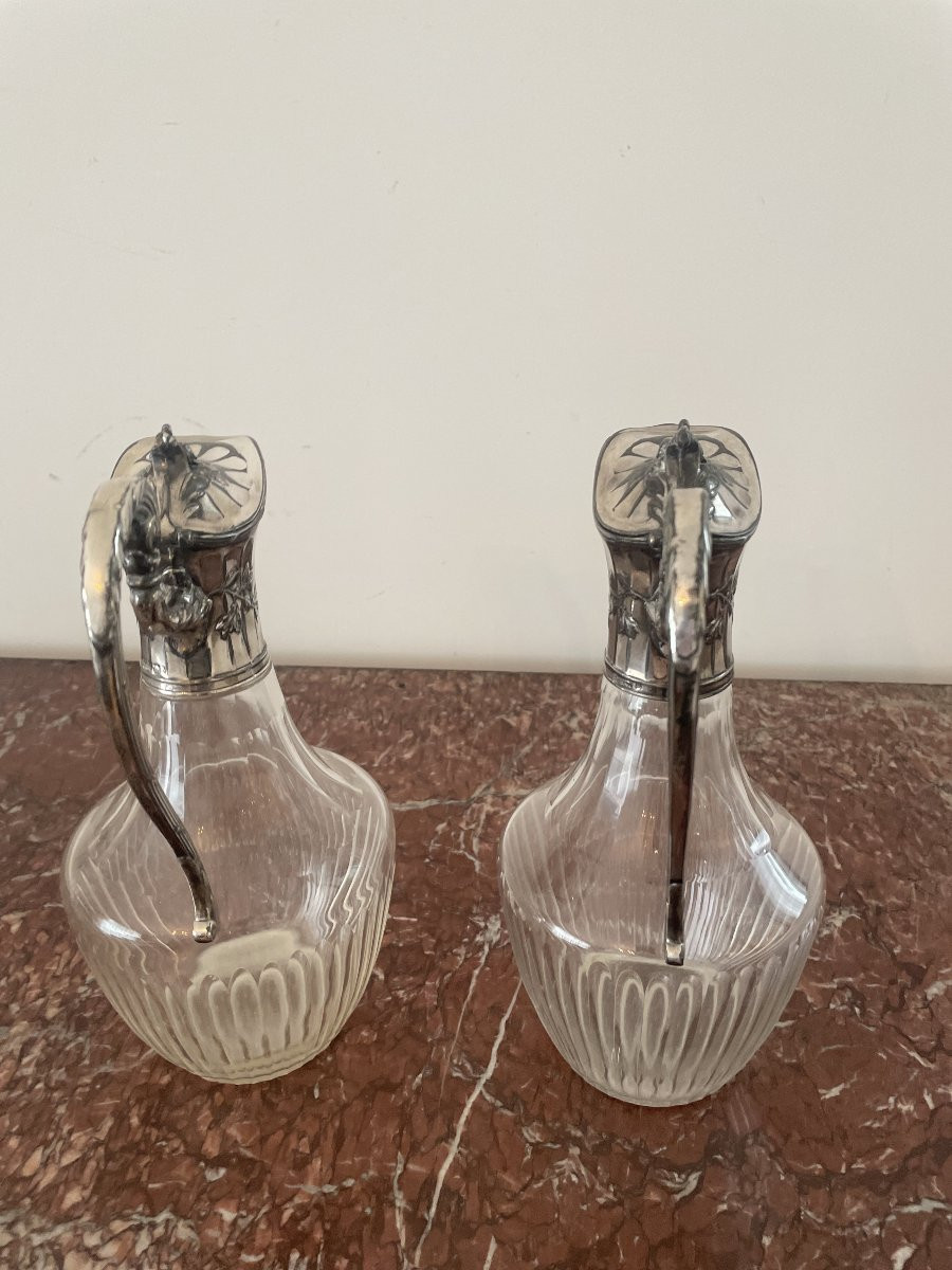 Pair Of Crystal And Silver Metal Ewers-photo-2