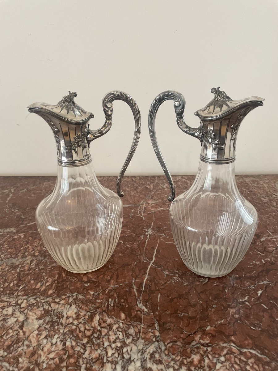 Pair Of Crystal And Silver Metal Ewers-photo-4