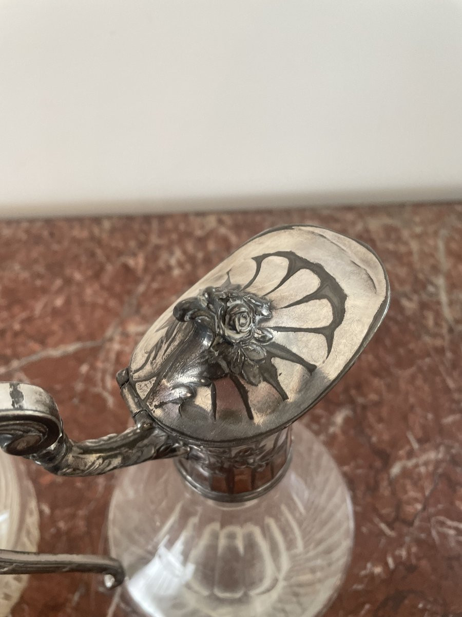 Pair Of Crystal And Silver Metal Ewers-photo-3