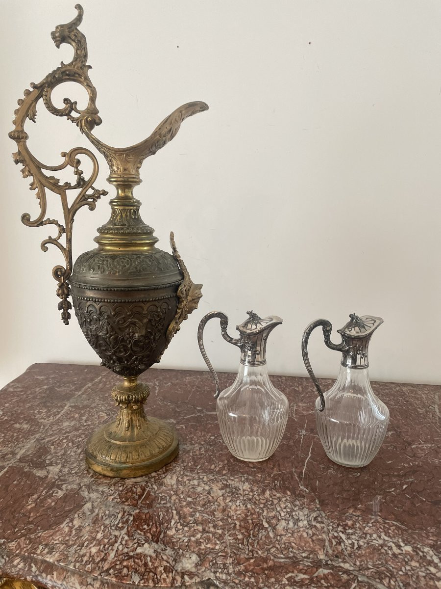 Pair Of Crystal And Silver Metal Ewers-photo-7