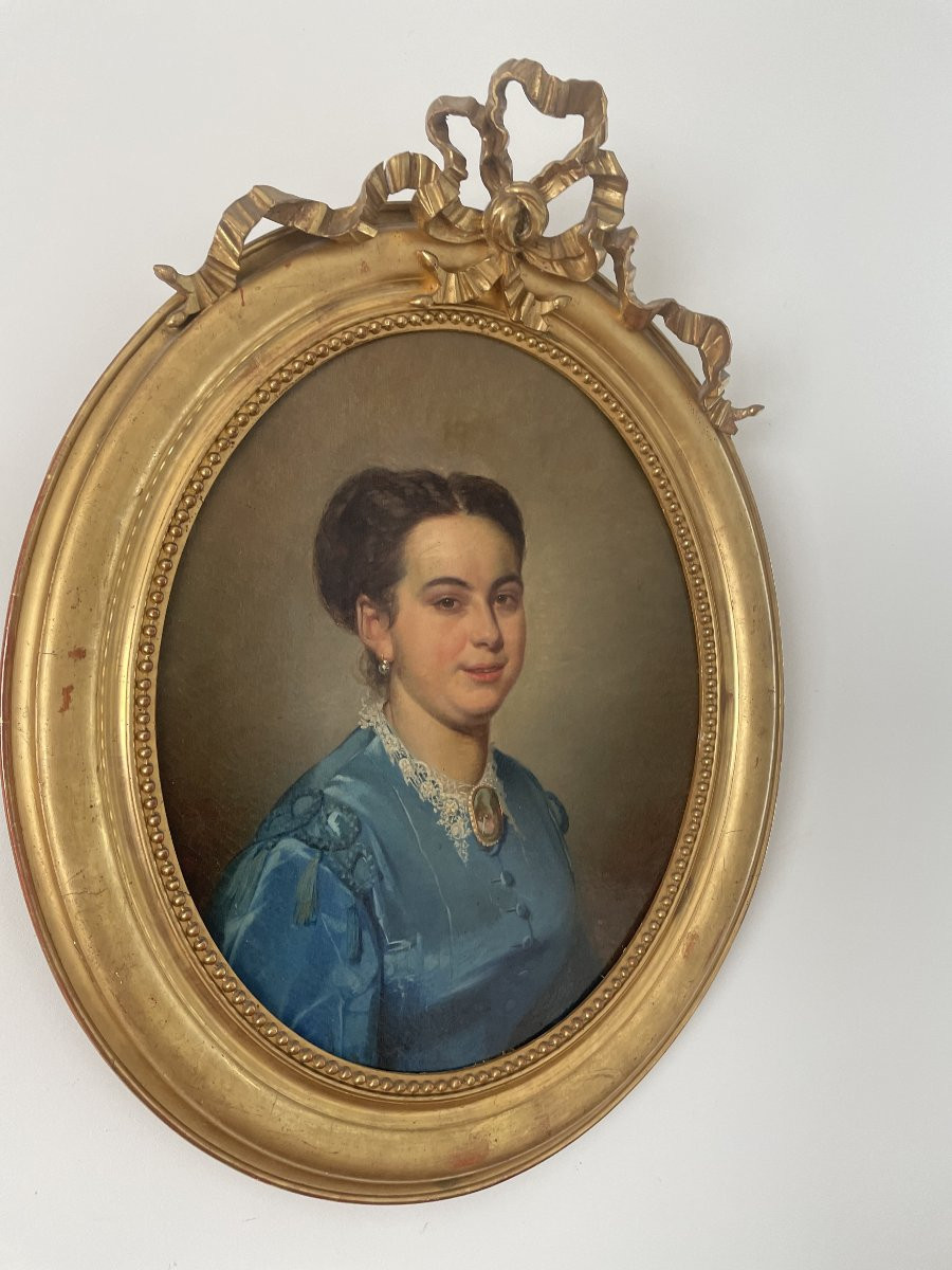 Portrait Of A Lady Of Quality In A Blue Dress, 19th Century-photo-3