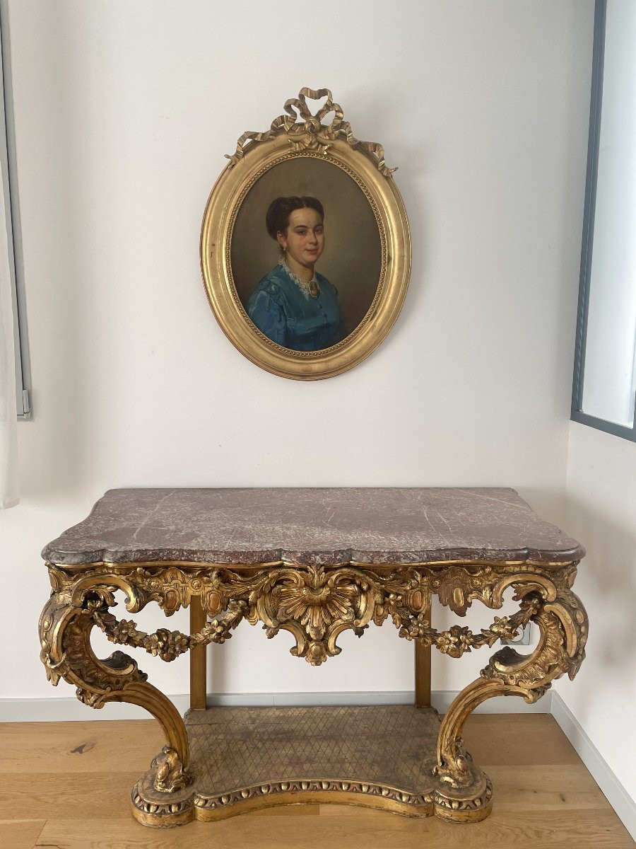 Portrait Of A Lady Of Quality In A Blue Dress, 19th Century-photo-4