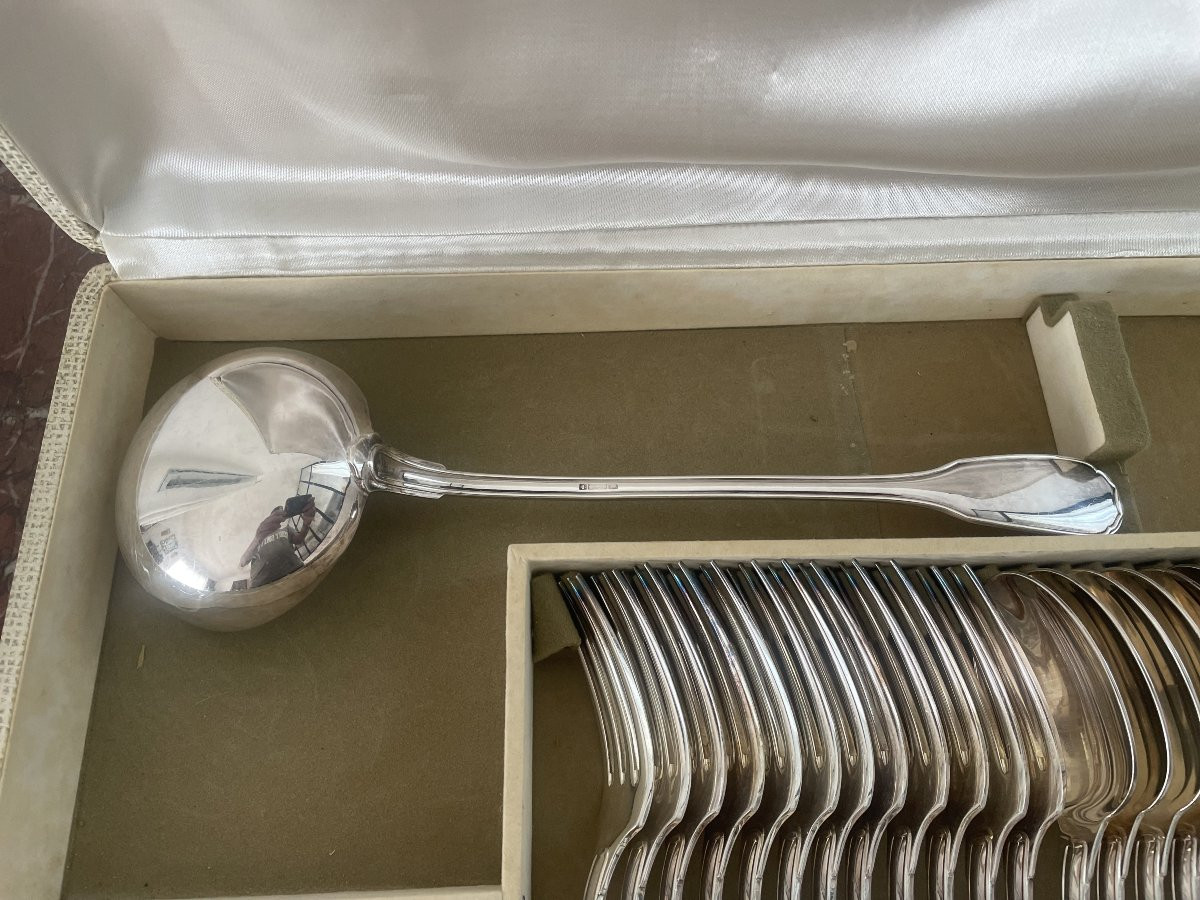 CHRISTOFLE MENAGERE EN METAL ARGENTE MODELE "UNIPLAT"-photo-2