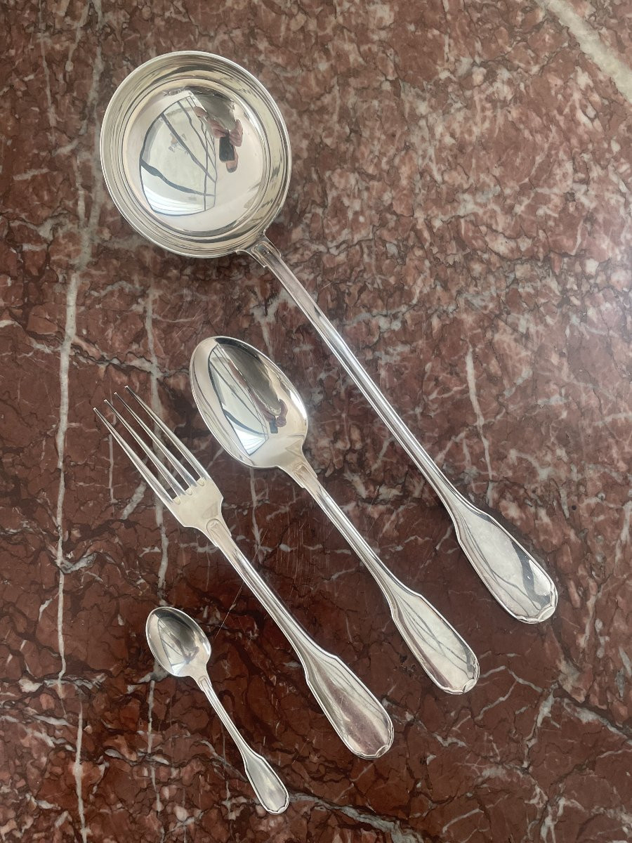 CHRISTOFLE MENAGERE EN METAL ARGENTE MODELE "UNIPLAT"-photo-2