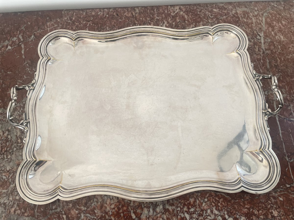 Christofle Large Silver Metal Tray With Handles-photo-4