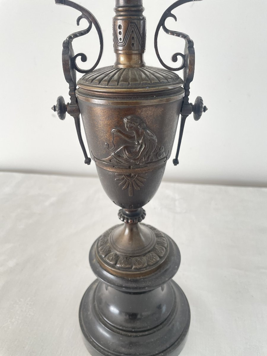 PAIRE DE GRANDS CANDELABRES EN BRONZE ET MARBRE XIX SIECLE-photo-3