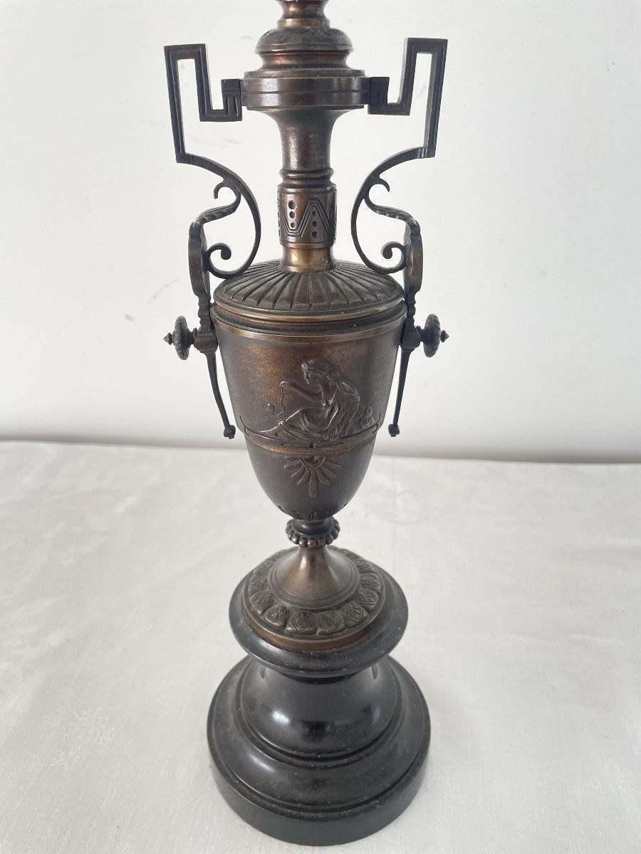 PAIRE DE GRANDS CANDELABRES EN BRONZE ET MARBRE XIX SIECLE-photo-2