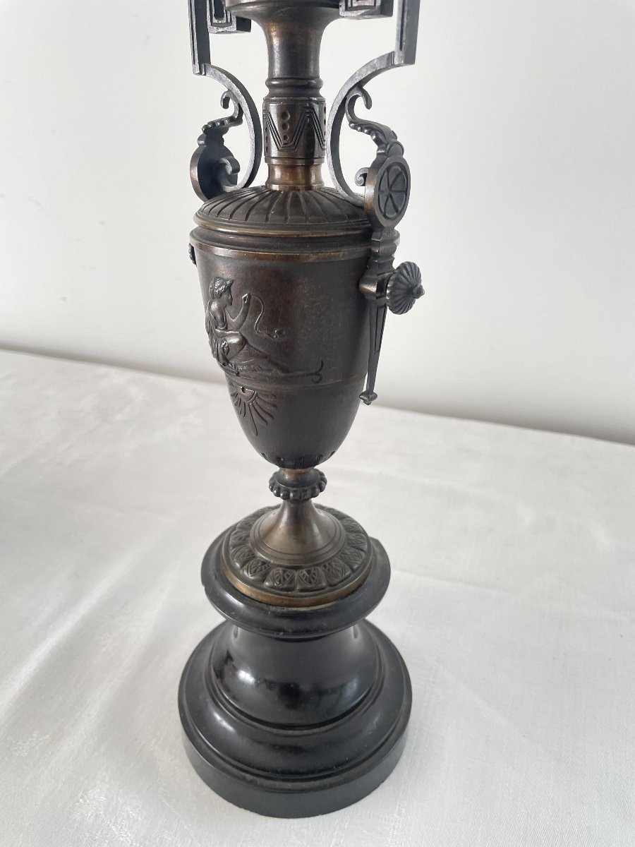 PAIRE DE GRANDS CANDELABRES EN BRONZE ET MARBRE XIX SIECLE-photo-3