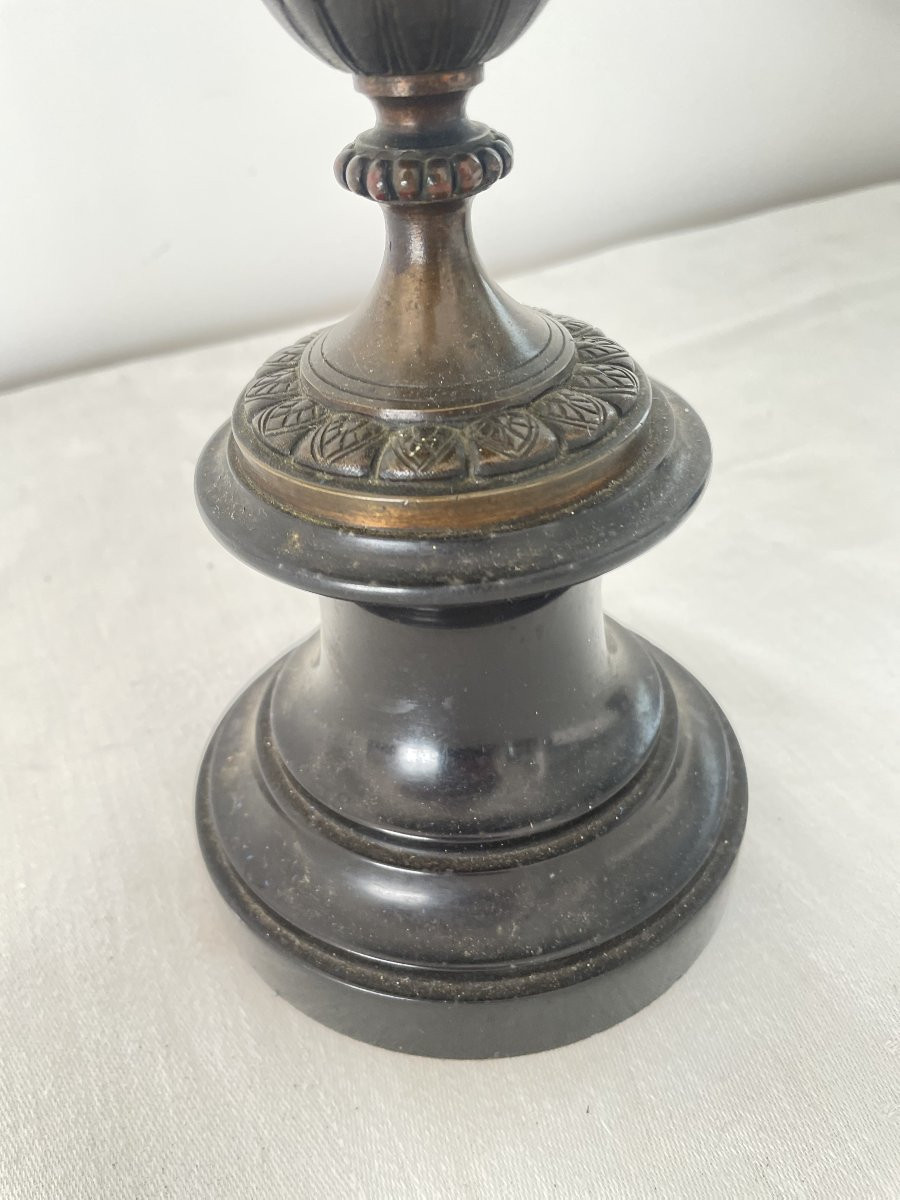 PAIRE DE GRANDS CANDELABRES EN BRONZE ET MARBRE XIX SIECLE-photo-4