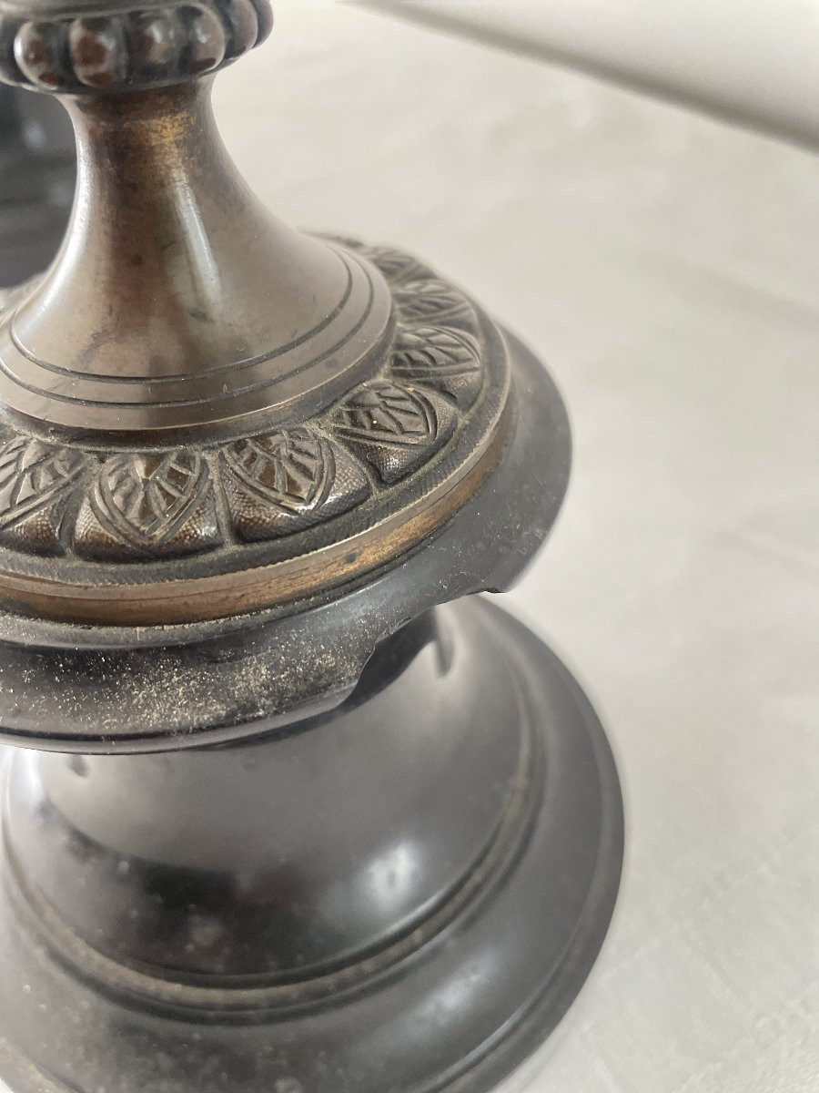 PAIRE DE GRANDS CANDELABRES EN BRONZE ET MARBRE XIX SIECLE-photo-5