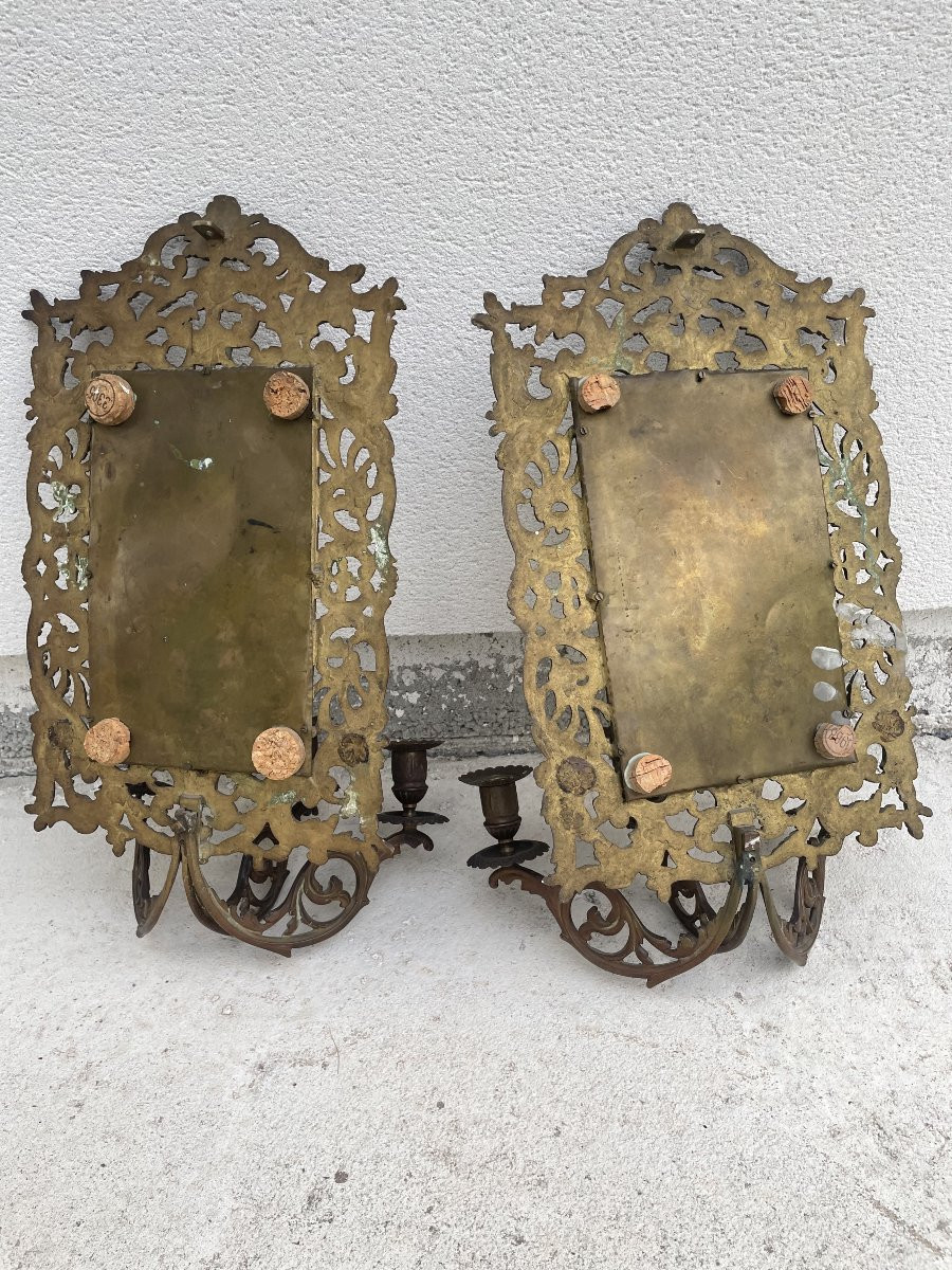 PAIRE D'APPLIQUES MIROIRS EN BRONZE XIX SIECLE-photo-3