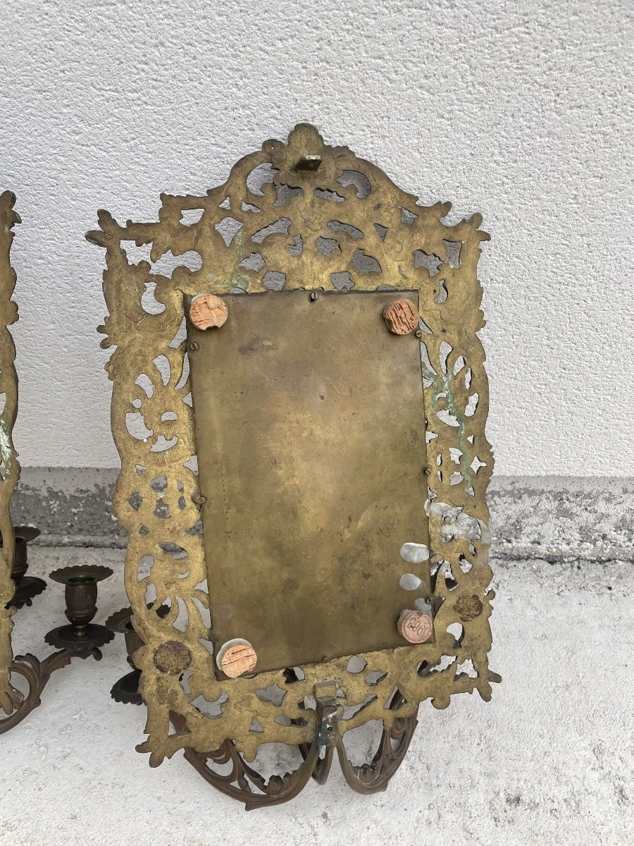 PAIRE D'APPLIQUES MIROIRS EN BRONZE XIX SIECLE-photo-2