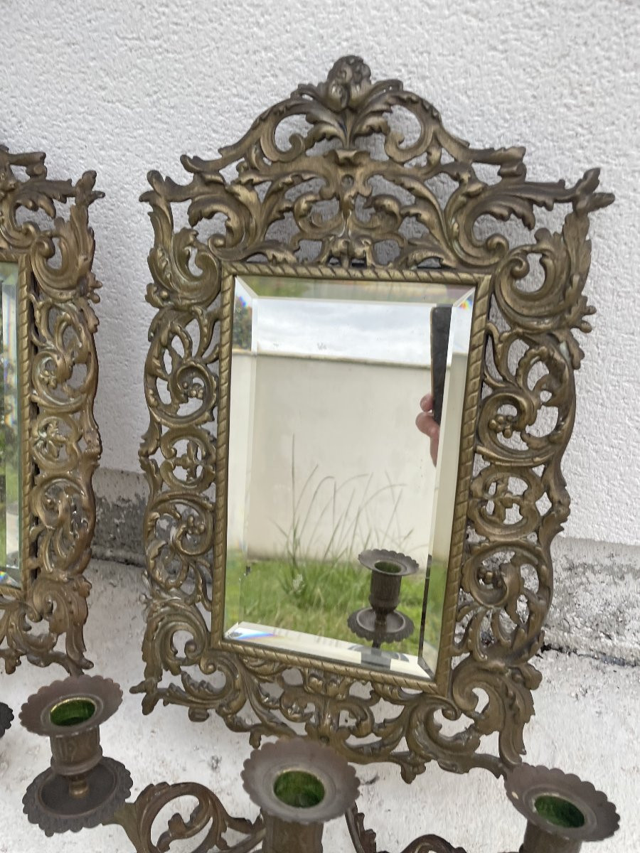 PAIRE D'APPLIQUES MIROIRS EN BRONZE XIX SIECLE-photo-3