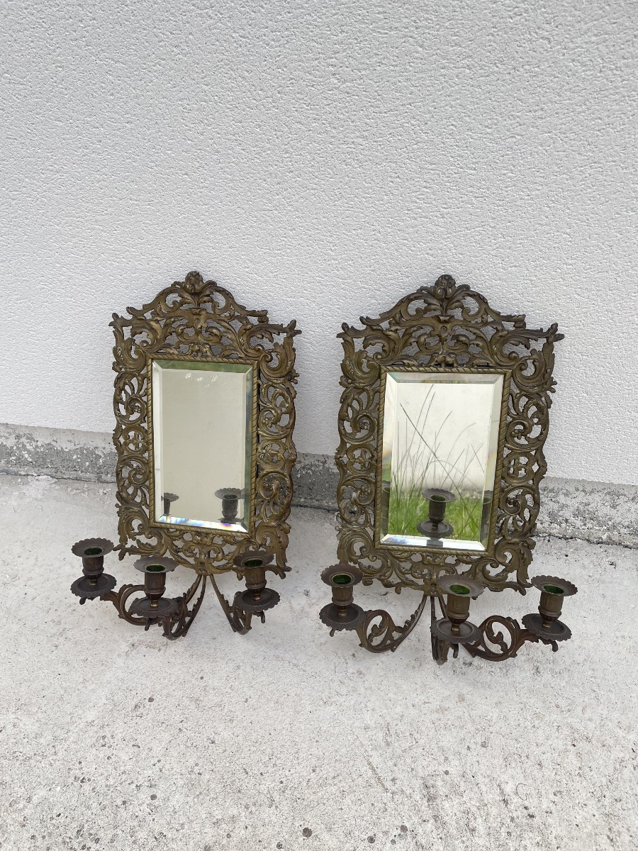 PAIRE D'APPLIQUES MIROIRS EN BRONZE XIX SIECLE