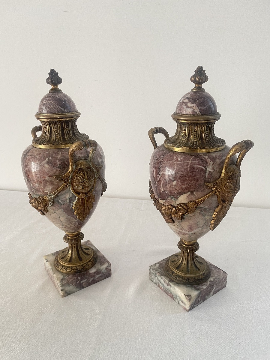 PAIRE DE CASSOLETTES EN MARBRE ET BRONZE XIX SIÈCLE -photo-2