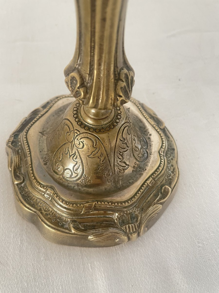 PAIRE DE BOUGEOIRS LOUIS XV EN BRONZE-photo-2