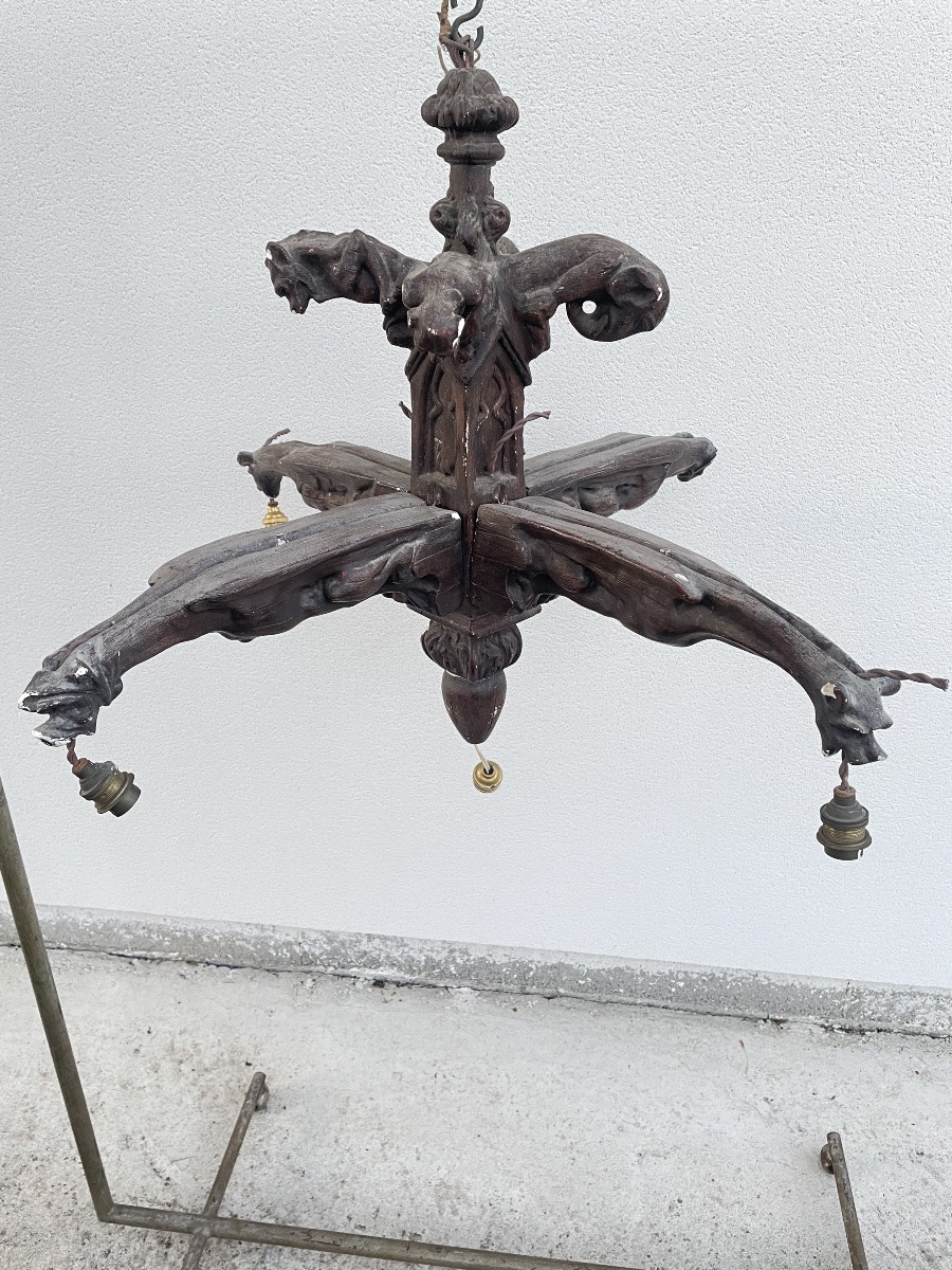 LUSTRE NÉOGOTHIQUE EN PLÂTRE -photo-3