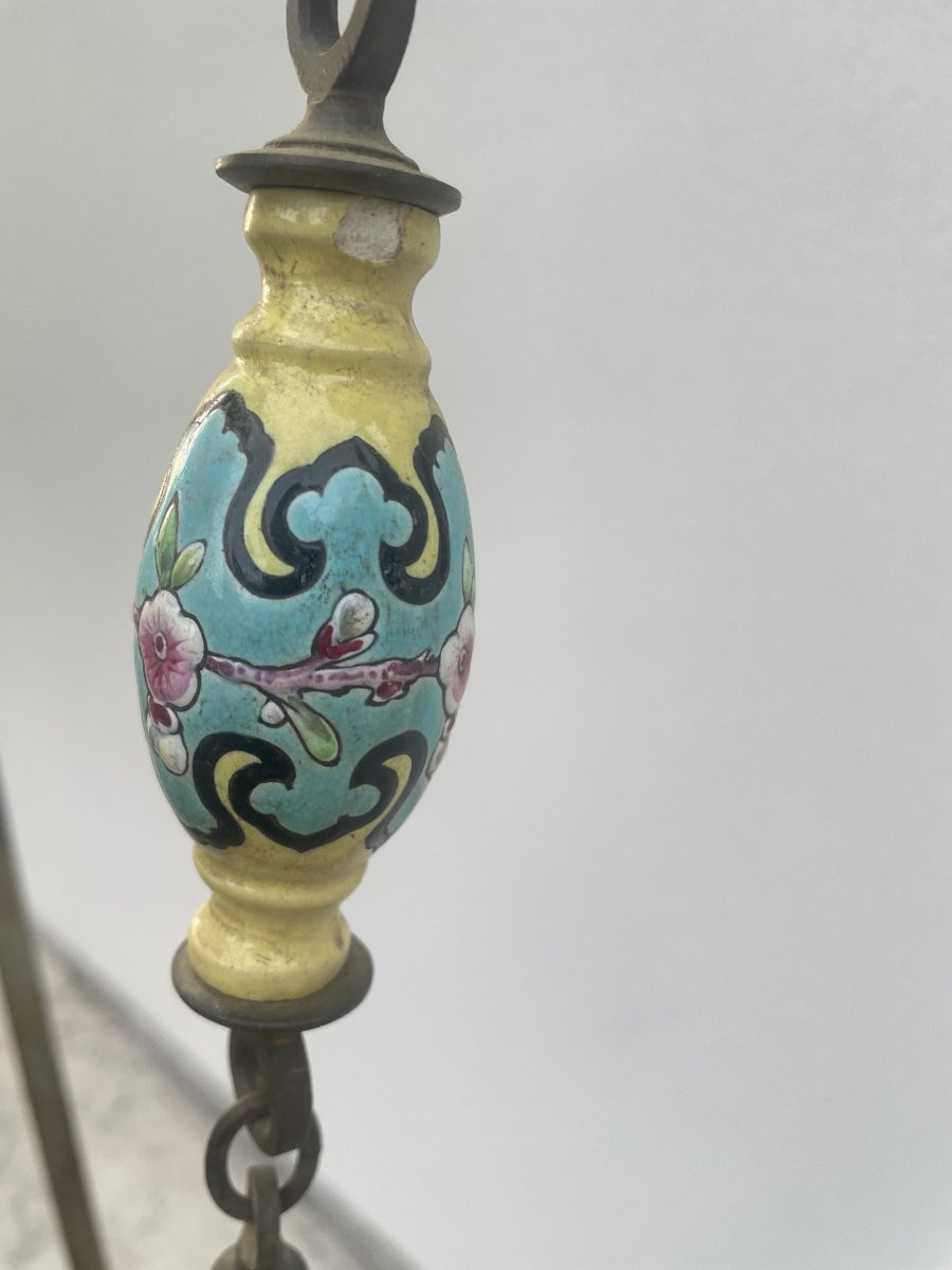 LUSTRE EN FAIENCE ET BRONZE XIX SIECLE-photo-4