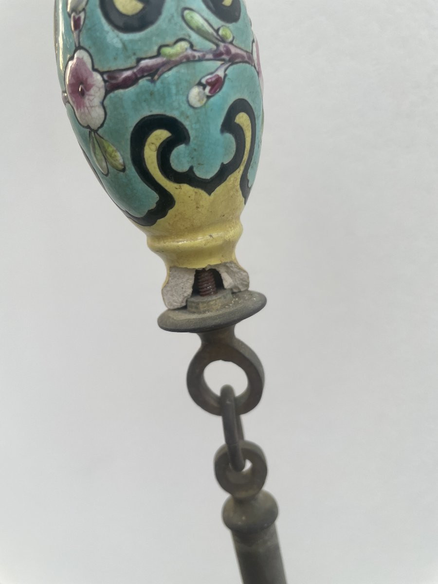 LUSTRE EN FAIENCE ET BRONZE XIX SIECLE-photo-7