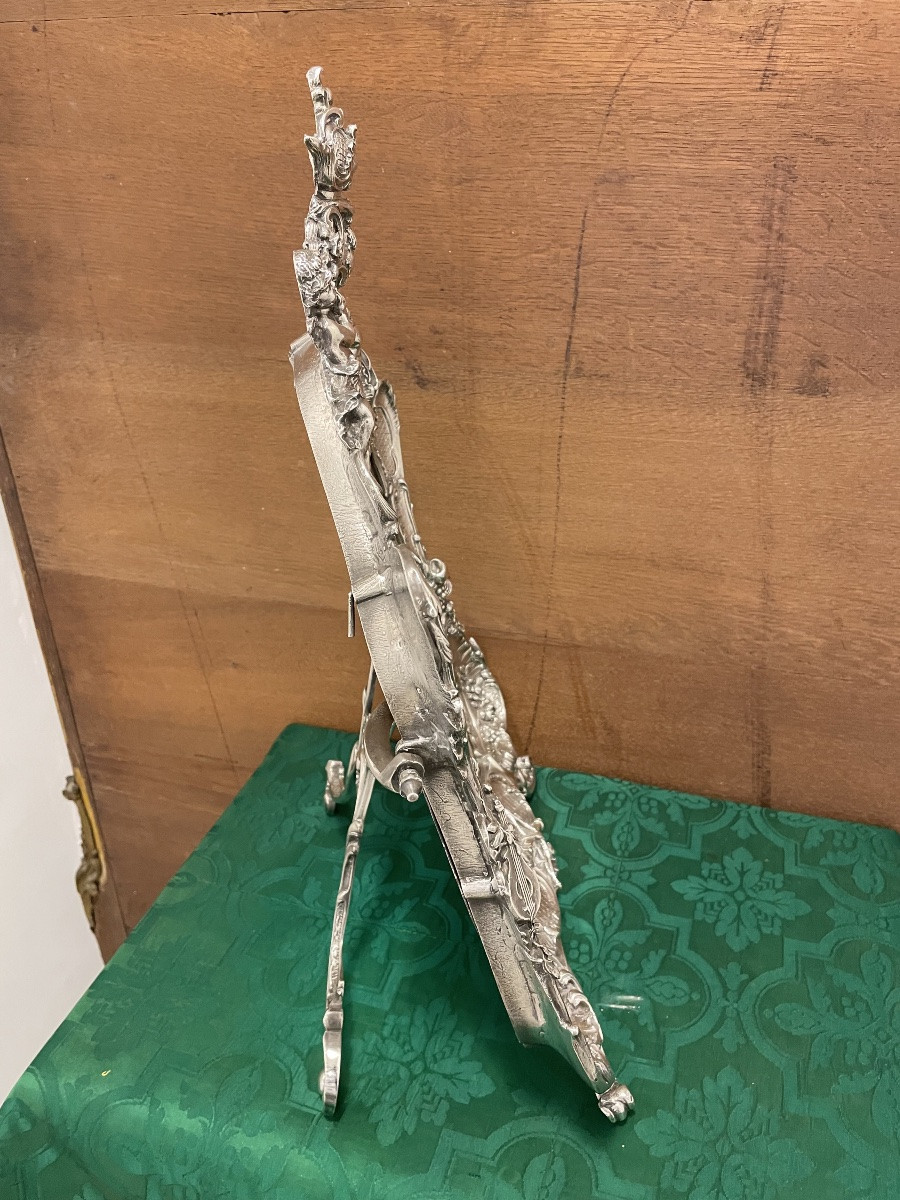 GRAND MIROIR DE TOILETTE EN BRONZE ARGENTÉ À DÉCOR D’ANGELOTS D’ÉPOQUE NAPOLÉON III-photo-7