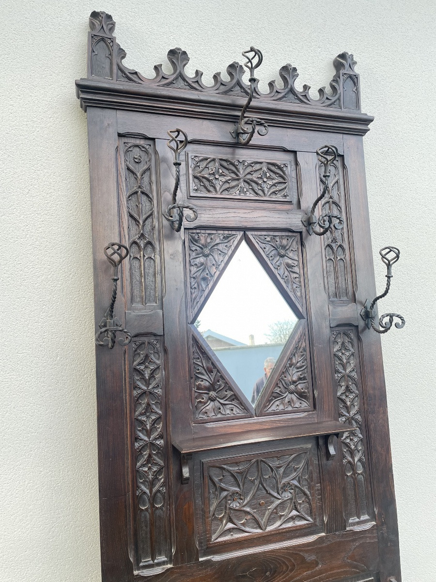 PORTE MANTEAUX NÉOGOTHIQUE EN CHÊNE -photo-2
