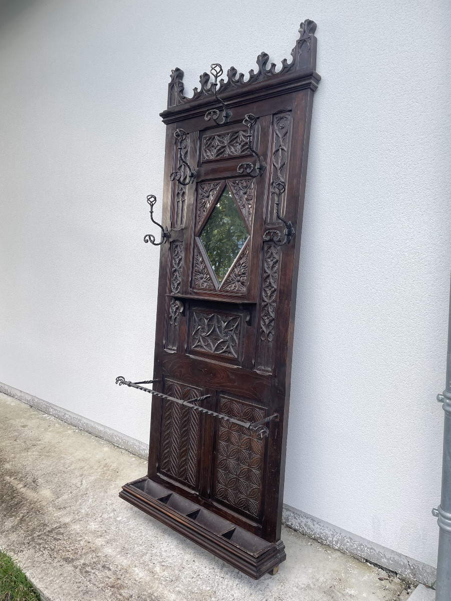 PORTE MANTEAUX NÉOGOTHIQUE EN CHÊNE -photo-3