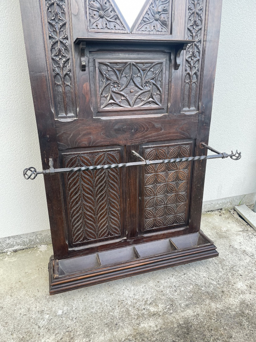 PORTE MANTEAUX NÉOGOTHIQUE EN CHÊNE -photo-4