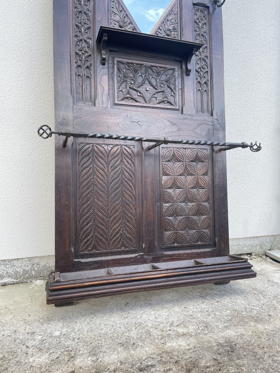 PORTE MANTEAUX NÉOGOTHIQUE EN CHÊNE -photo-1