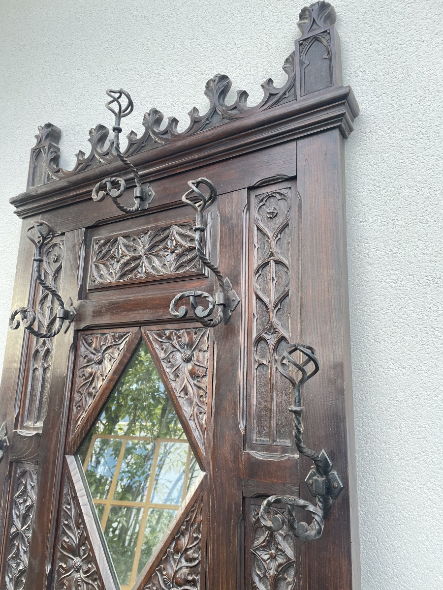 PORTE MANTEAUX NÉOGOTHIQUE EN CHÊNE -photo-2