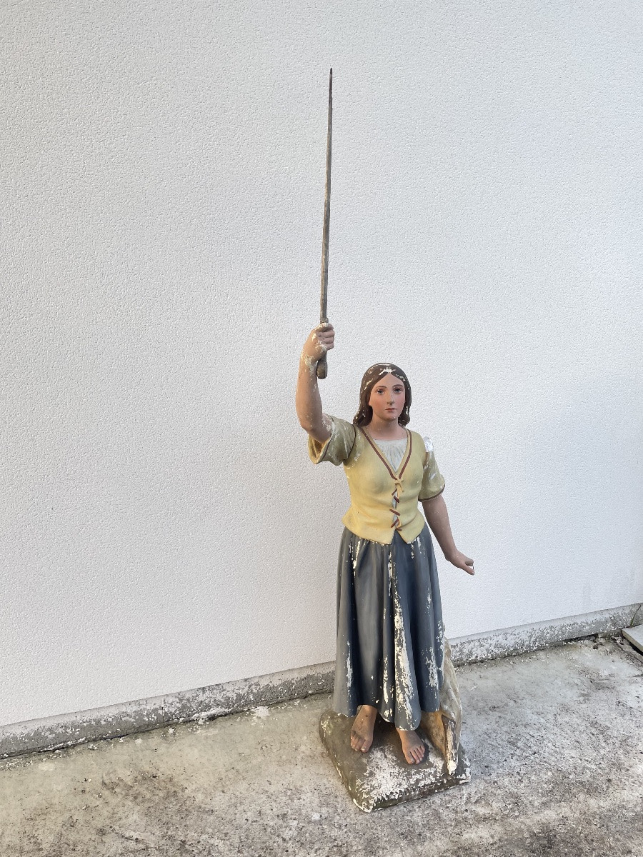 JEANNE D’ARC EN PAYSANNE GRANDE STATUE EN PLÂTRE XIX SIECLE -photo-4