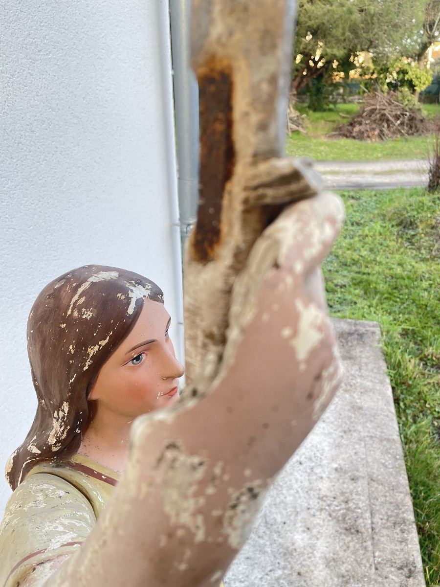 JEANNE D’ARC EN PAYSANNE GRANDE STATUE EN PLÂTRE XIX SIECLE -photo-2