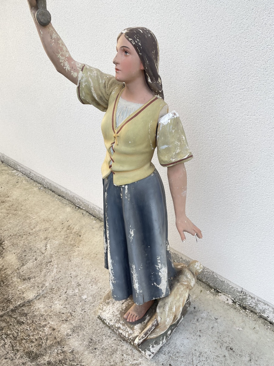 JEANNE D’ARC EN PAYSANNE GRANDE STATUE EN PLÂTRE XIX SIECLE -photo-4