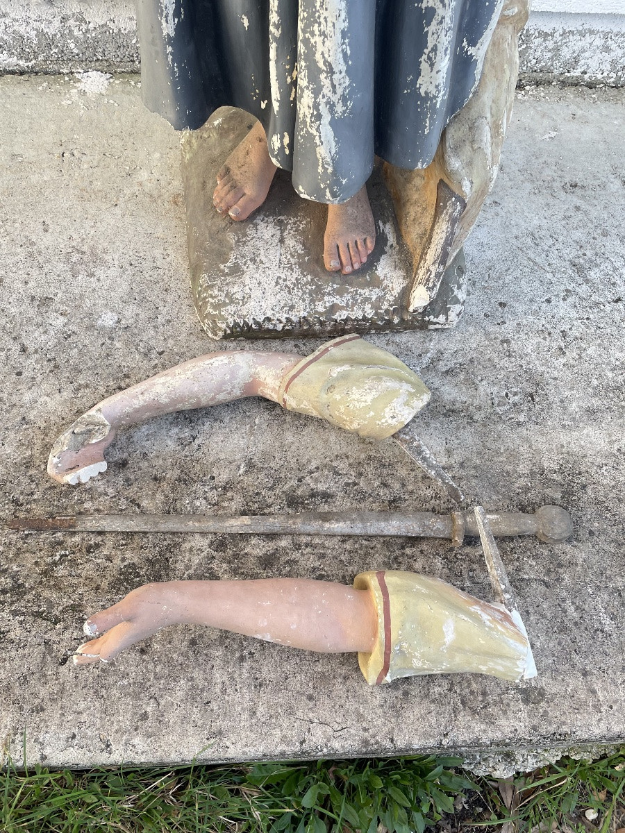 JEANNE D’ARC EN PAYSANNE GRANDE STATUE EN PLÂTRE XIX SIECLE -photo-5