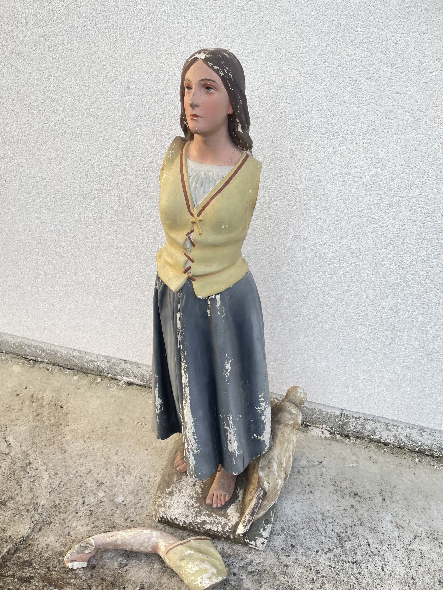 JEANNE D’ARC EN PAYSANNE GRANDE STATUE EN PLÂTRE XIX SIECLE -photo-6