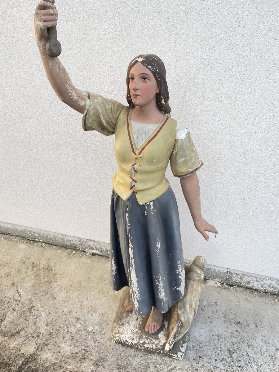 JEANNE D’ARC EN PAYSANNE GRANDE STATUE EN PLÂTRE XIX SIECLE -photo-8