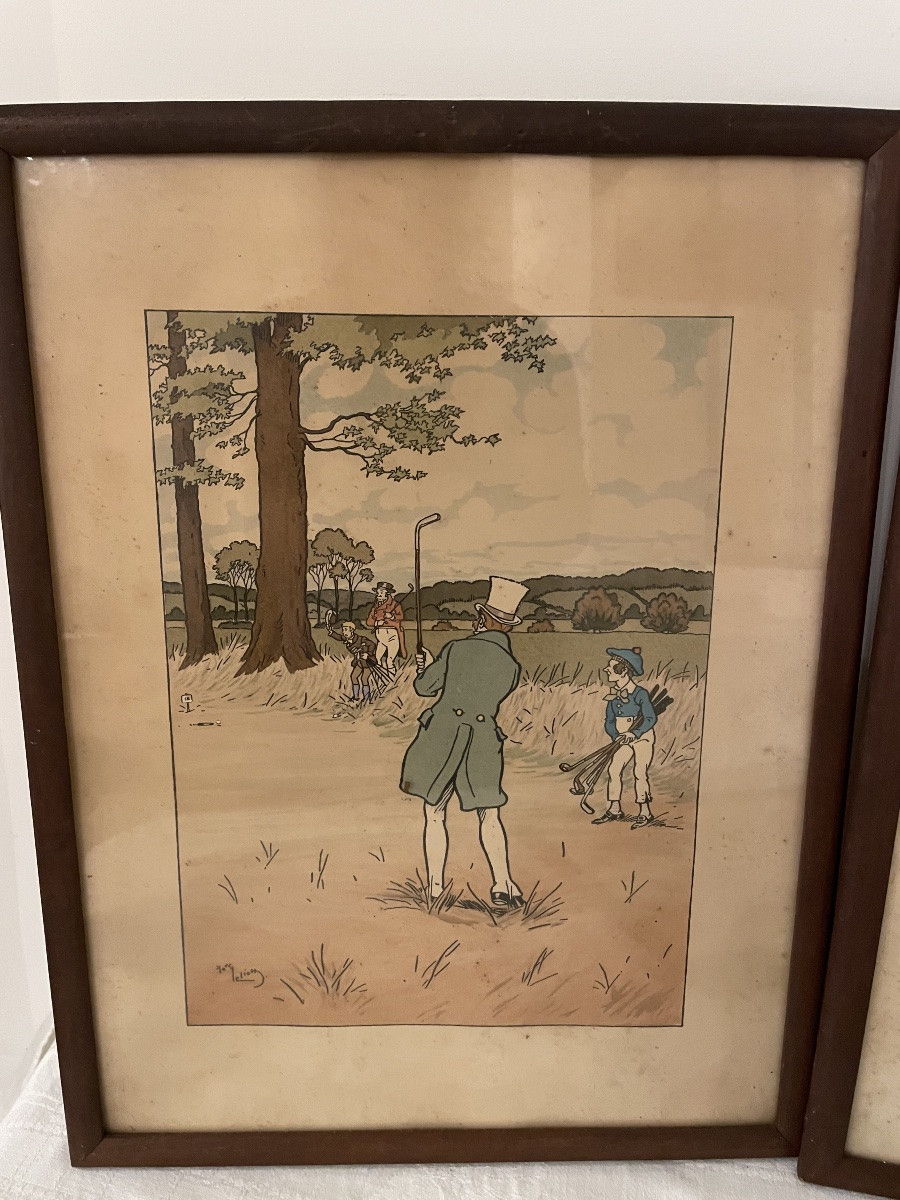 Harry ELIOTT (1882-1959) scène de Golf Suite de 5 lithographies en couleur -photo-2