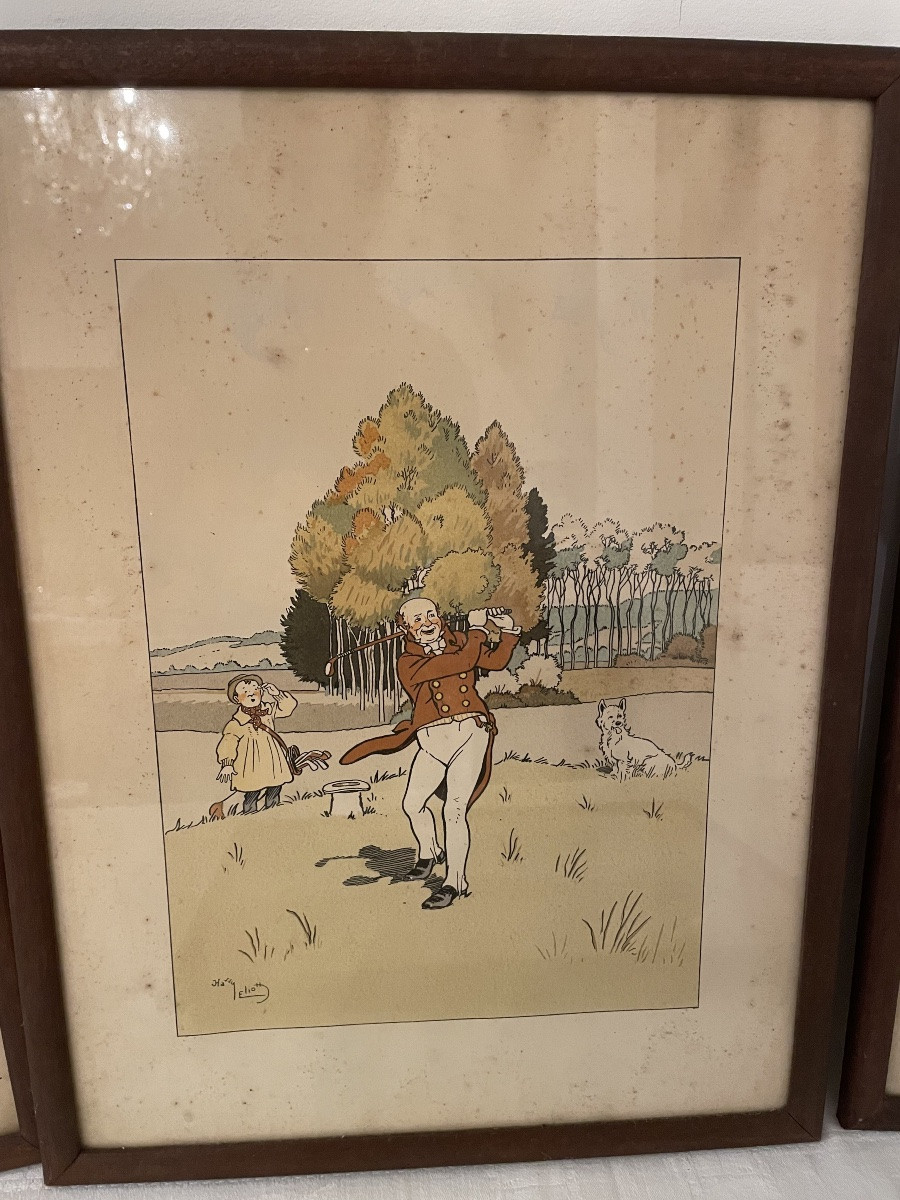 Harry ELIOTT (1882-1959) scène de Golf Suite de 5 lithographies en couleur -photo-3