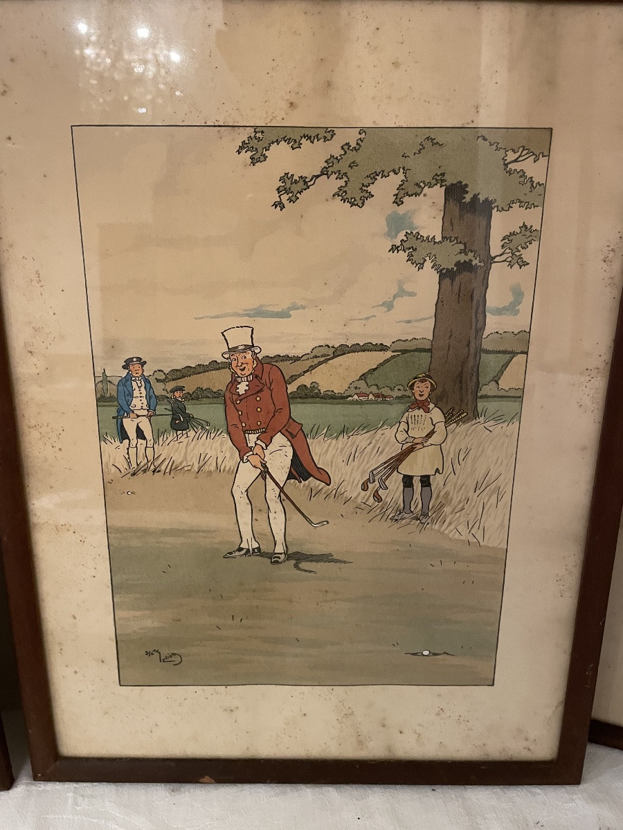 Harry ELIOTT (1882-1959) scène de Golf Suite de 5 lithographies en couleur -photo-4