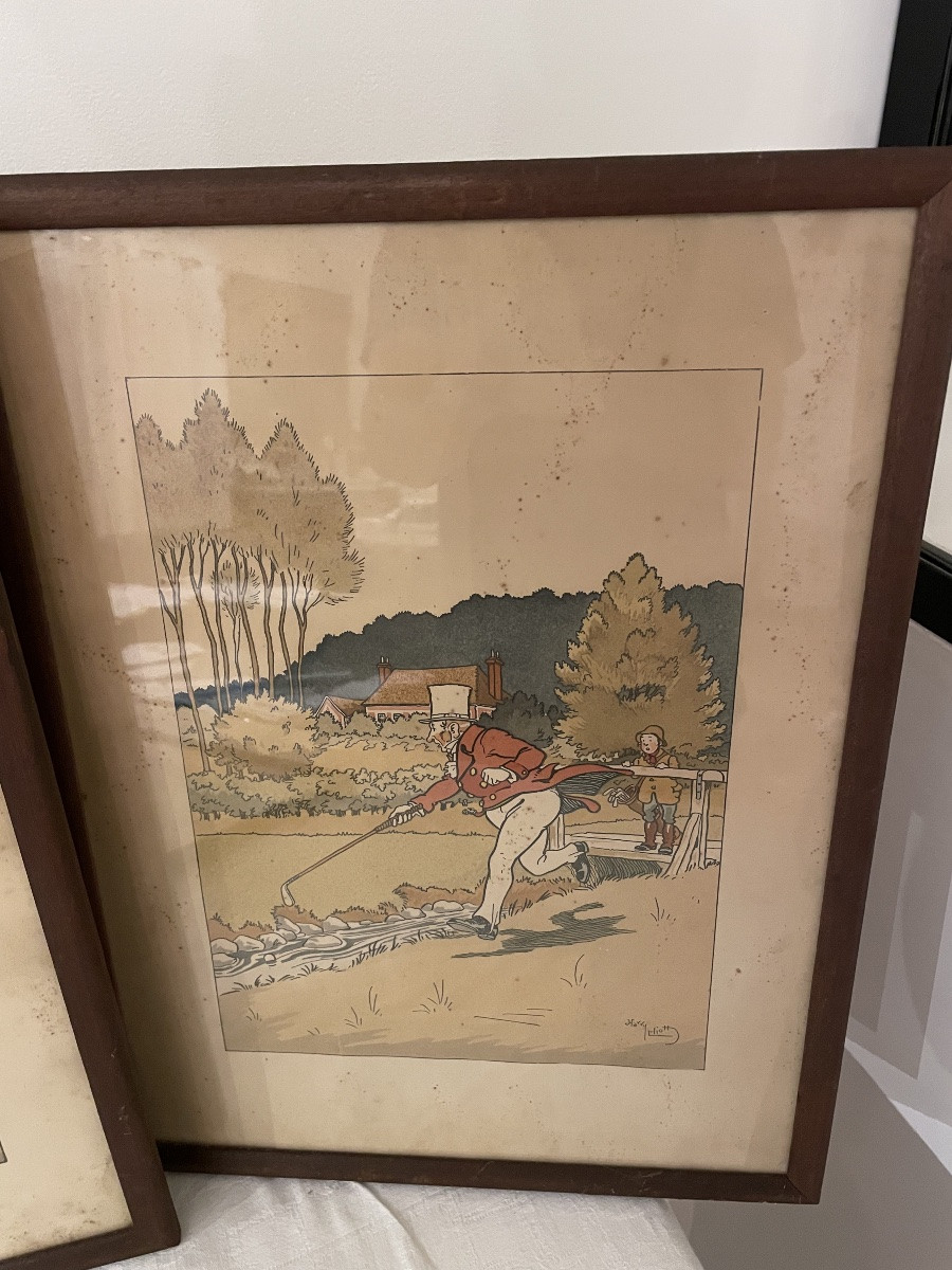 Harry ELIOTT (1882-1959) scène de Golf Suite de 5 lithographies en couleur -photo-1