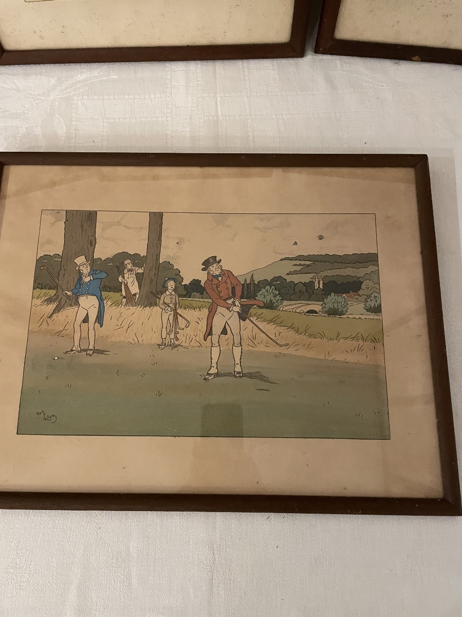 Harry ELIOTT (1882-1959) scène de Golf Suite de 5 lithographies en couleur -photo-3