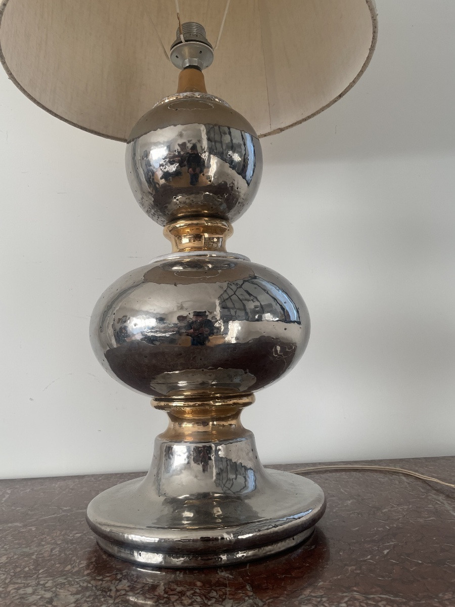 Grande Lampe en Céramique Argentée -photo-1
