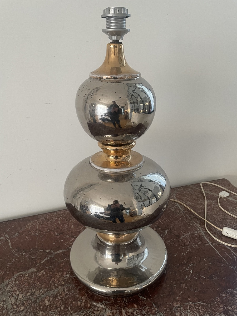 Grande Lampe en Céramique Argentée -photo-4
